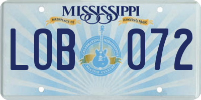 MS license plate LOB072