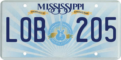 MS license plate LOB205