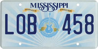 MS license plate LOB458