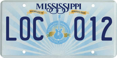 MS license plate LOC012