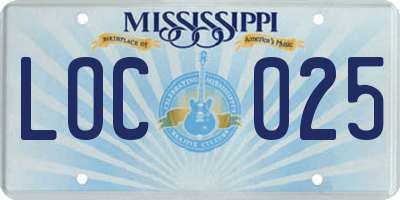 MS license plate LOC025