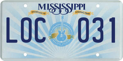 MS license plate LOC031