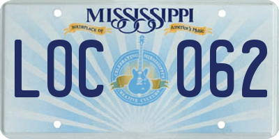 MS license plate LOC062