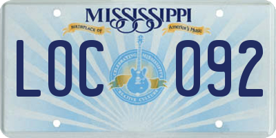 MS license plate LOC092