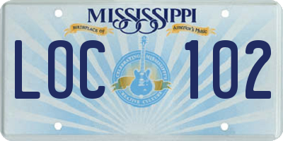 MS license plate LOC102