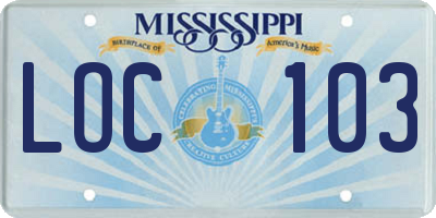 MS license plate LOC103
