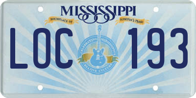 MS license plate LOC193