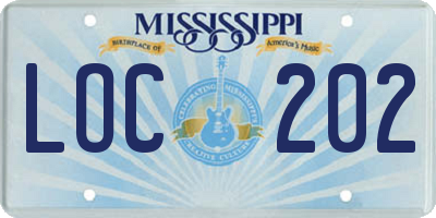 MS license plate LOC202