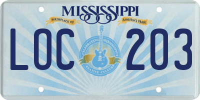 MS license plate LOC203