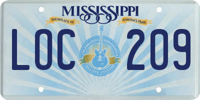 MS license plate LOC209