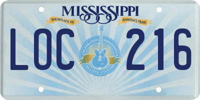 MS license plate LOC216