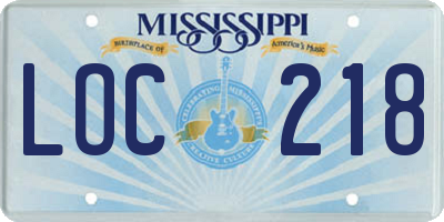 MS license plate LOC218