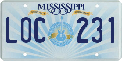 MS license plate LOC231