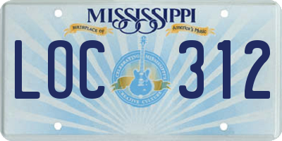 MS license plate LOC312