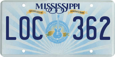 MS license plate LOC362