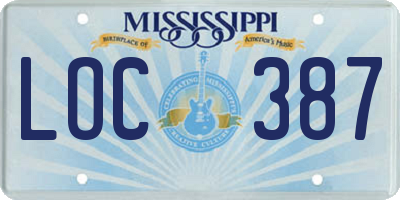MS license plate LOC387