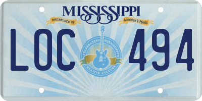 MS license plate LOC494