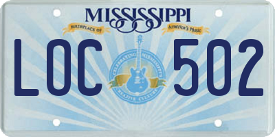 MS license plate LOC502
