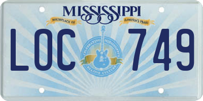 MS license plate LOC749