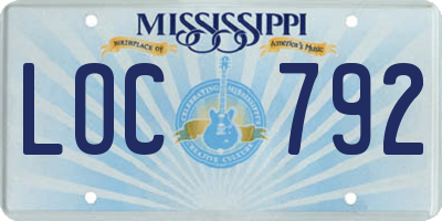 MS license plate LOC792