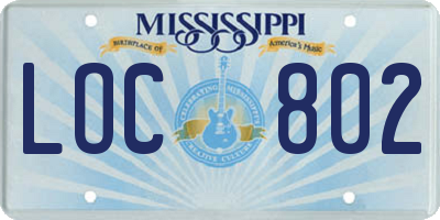MS license plate LOC802