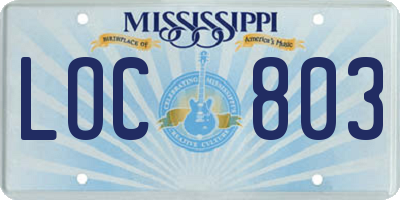 MS license plate LOC803