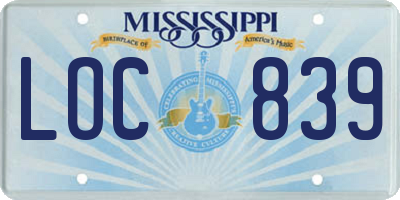 MS license plate LOC839