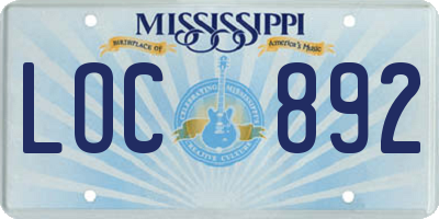 MS license plate LOC892
