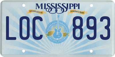 MS license plate LOC893