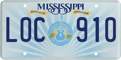 MS license plate LOC910