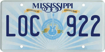 MS license plate LOC922