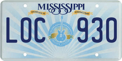 MS license plate LOC930
