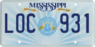 MS license plate LOC931