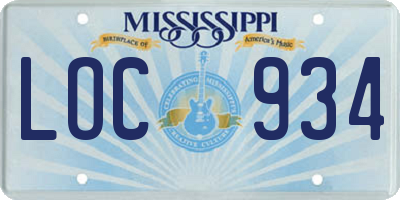 MS license plate LOC934