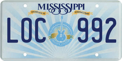 MS license plate LOC992