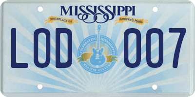MS license plate LOD007