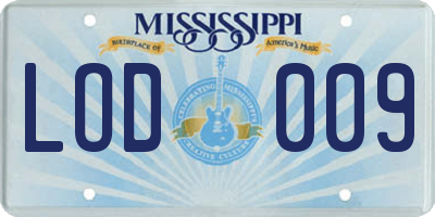 MS license plate LOD009