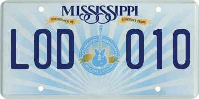 MS license plate LOD010
