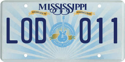 MS license plate LOD011