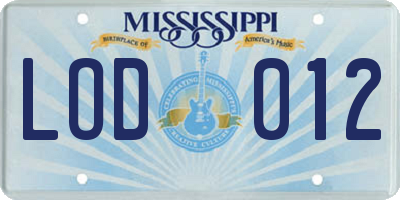 MS license plate LOD012