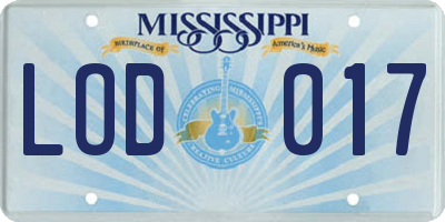 MS license plate LOD017