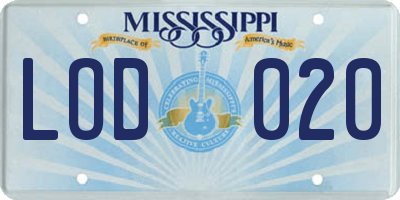 MS license plate LOD020