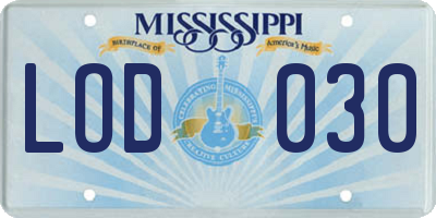MS license plate LOD030
