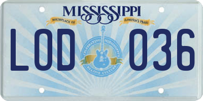 MS license plate LOD036