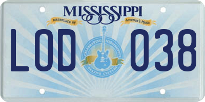 MS license plate LOD038