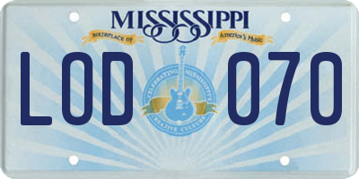 MS license plate LOD070