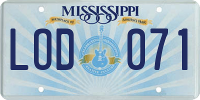 MS license plate LOD071