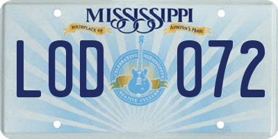 MS license plate LOD072