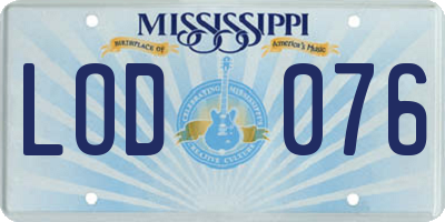 MS license plate LOD076