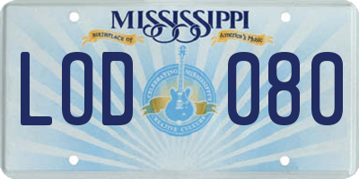 MS license plate LOD080